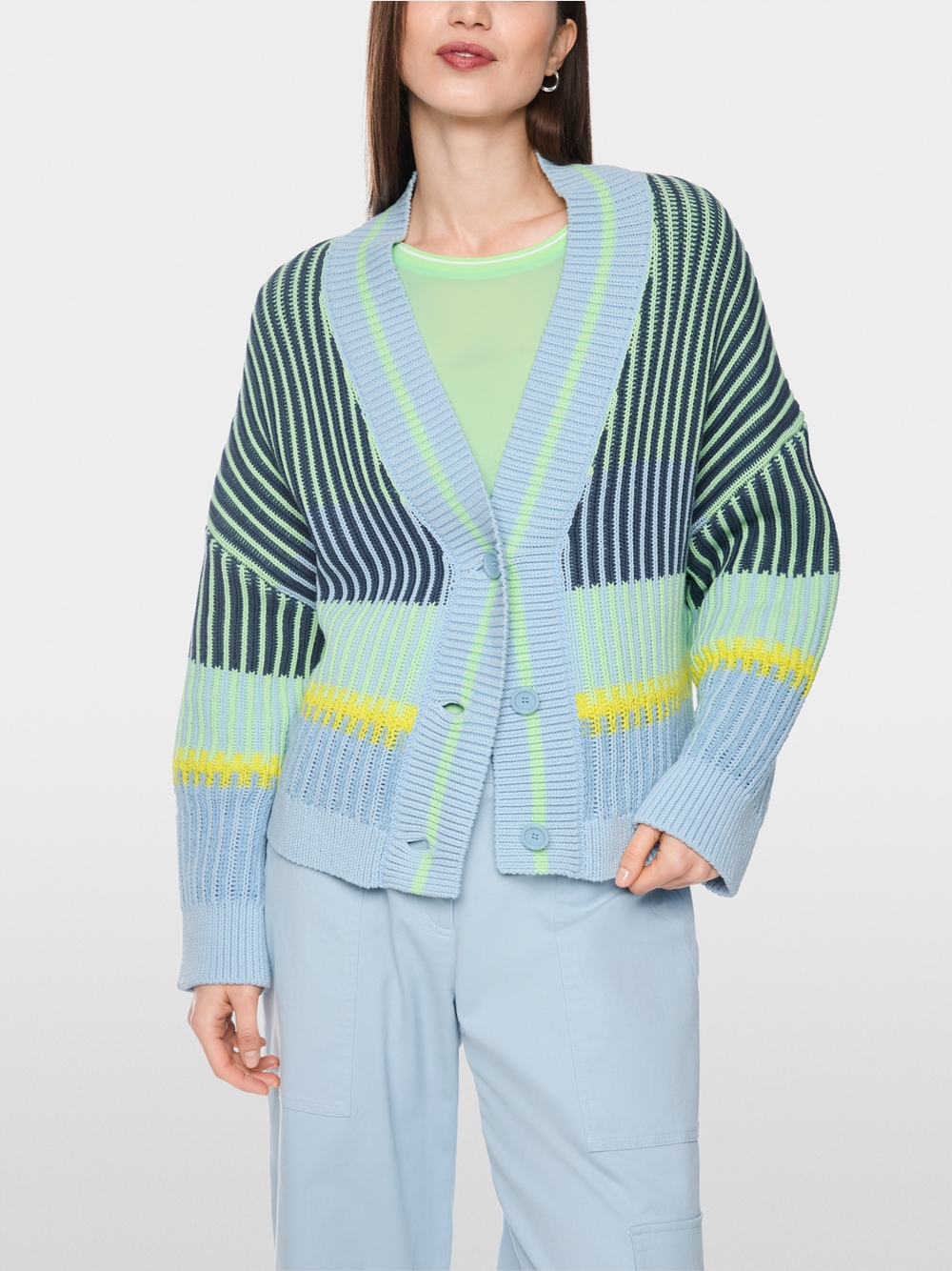 Pruhovaný kardigán „Knitted in Germany“ – Obrázok 5